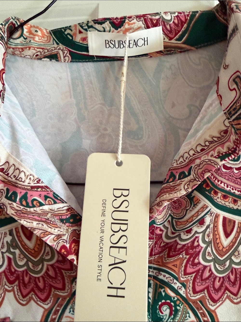 Paisley Shirt Dress/Coverup in Green and Pink - Picture 3 of 9
